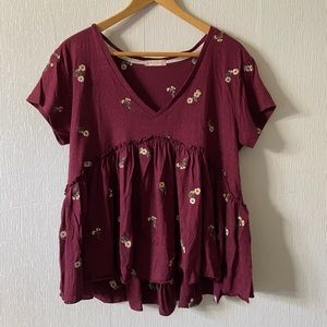 Red floral embroidered top